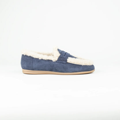 Vitty – Loafer Velourleder Blau | Echtes Lammfell-Futter | Handmade Italy