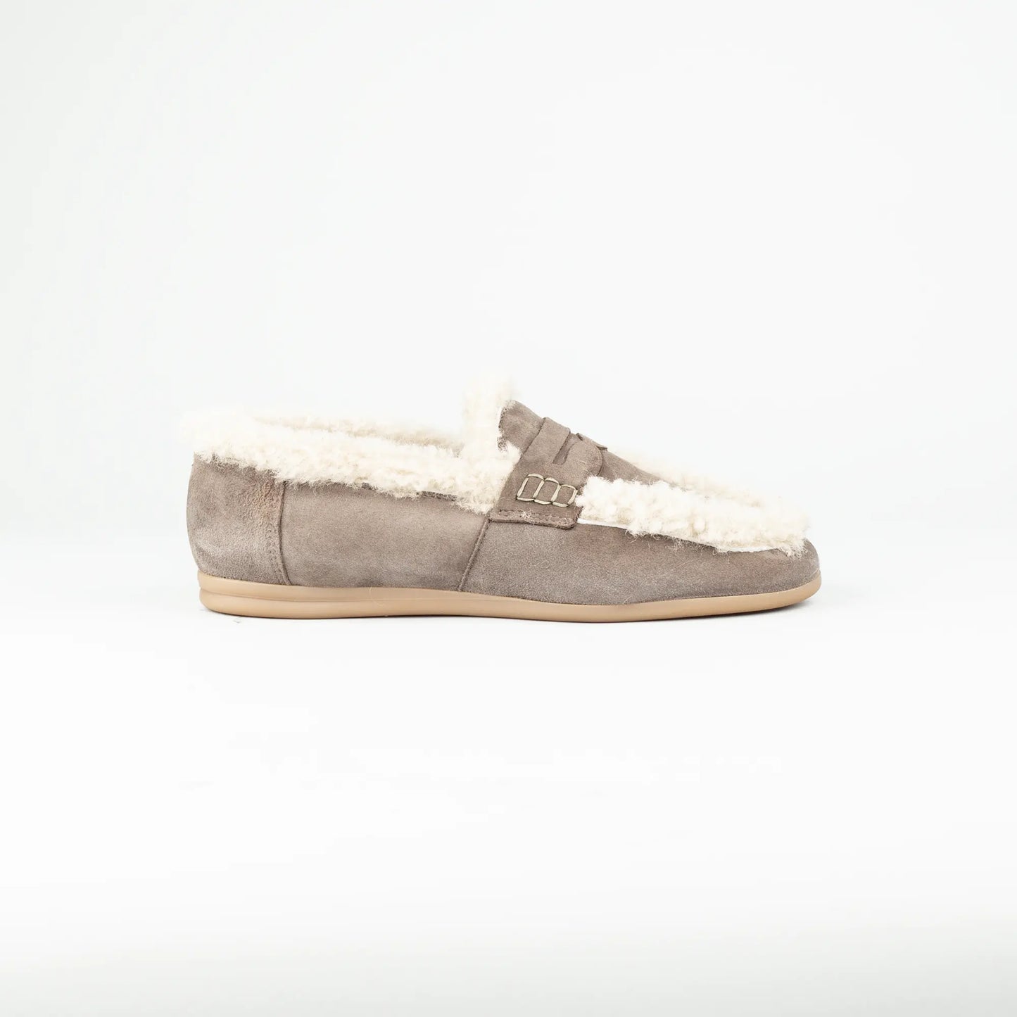 Vitty – Loafer Velourleder Taupe | Echtes Lammfell-Futter | Handmade Italy