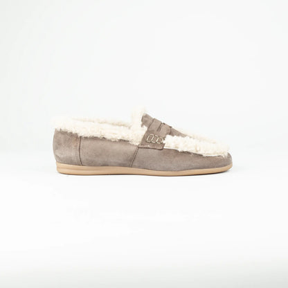 Vitty – Loafer Velourleder Taupe | Echtes Lammfell-Futter | Handmade Italy