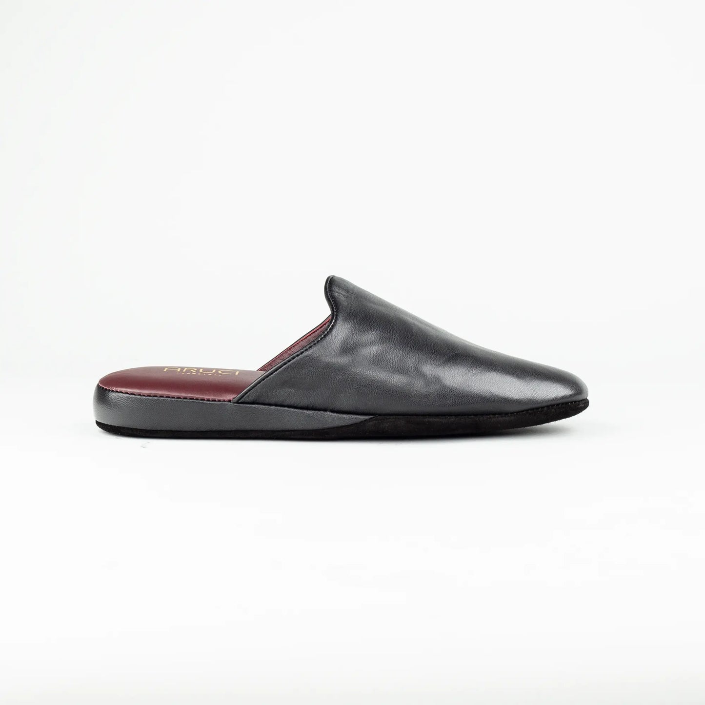 Hausschuh Nappa Schwarz | Bordeaux Nappa-Innenfutter | Ledersohle | Handmade Italy