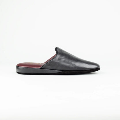 Hausschuh Nappa Schwarz | Bordeaux Nappa-Innenfutter | Ledersohle | Handmade Italy