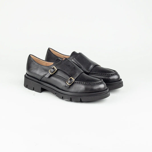 Aruci – Loafer Monk Kalbsleder Schwarz | Modische Form | Flexible Gummisohle | Handmade Italy