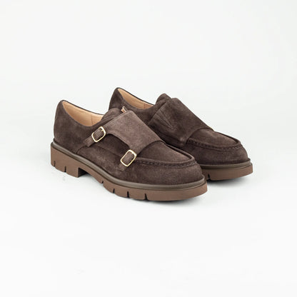 Aruci – Loafer Monk Velourleder Braun | Modische Form | Flexible Gummisohle | Handmade Italy