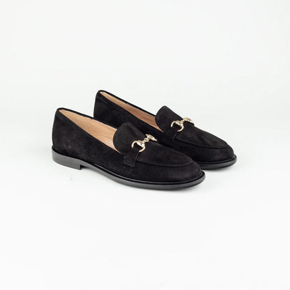 Aruci – Loafer Velourleder Schwarz | Horsebit-Schnalle Gold | Handmade Italy