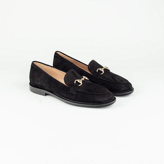 Aruci – Loafer Velourleder Schwarz | Horsebit-Schnalle Gold | Handmade Italy