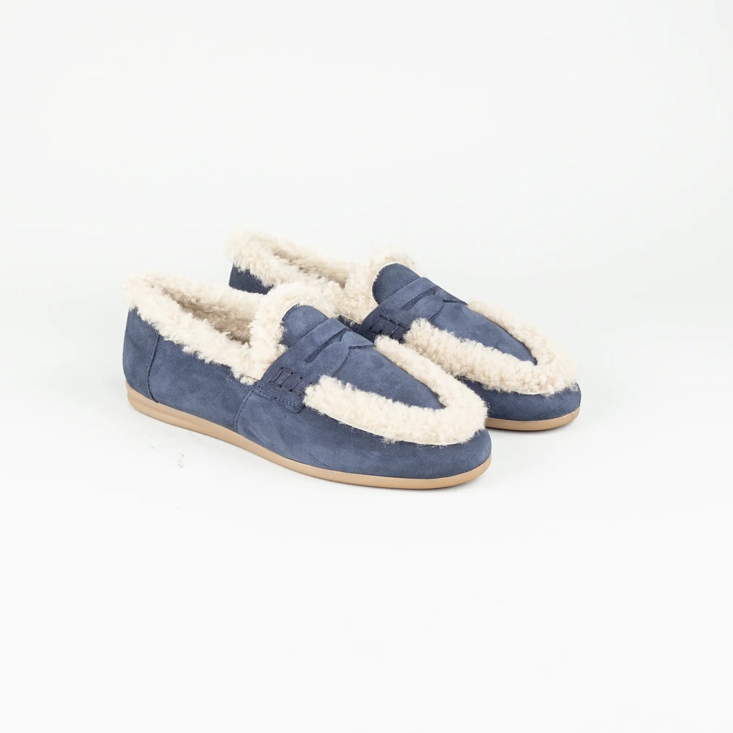 Vitty – Loafer Velourleder Blau | Echtes Lammfell-Futter | Handmade Italy