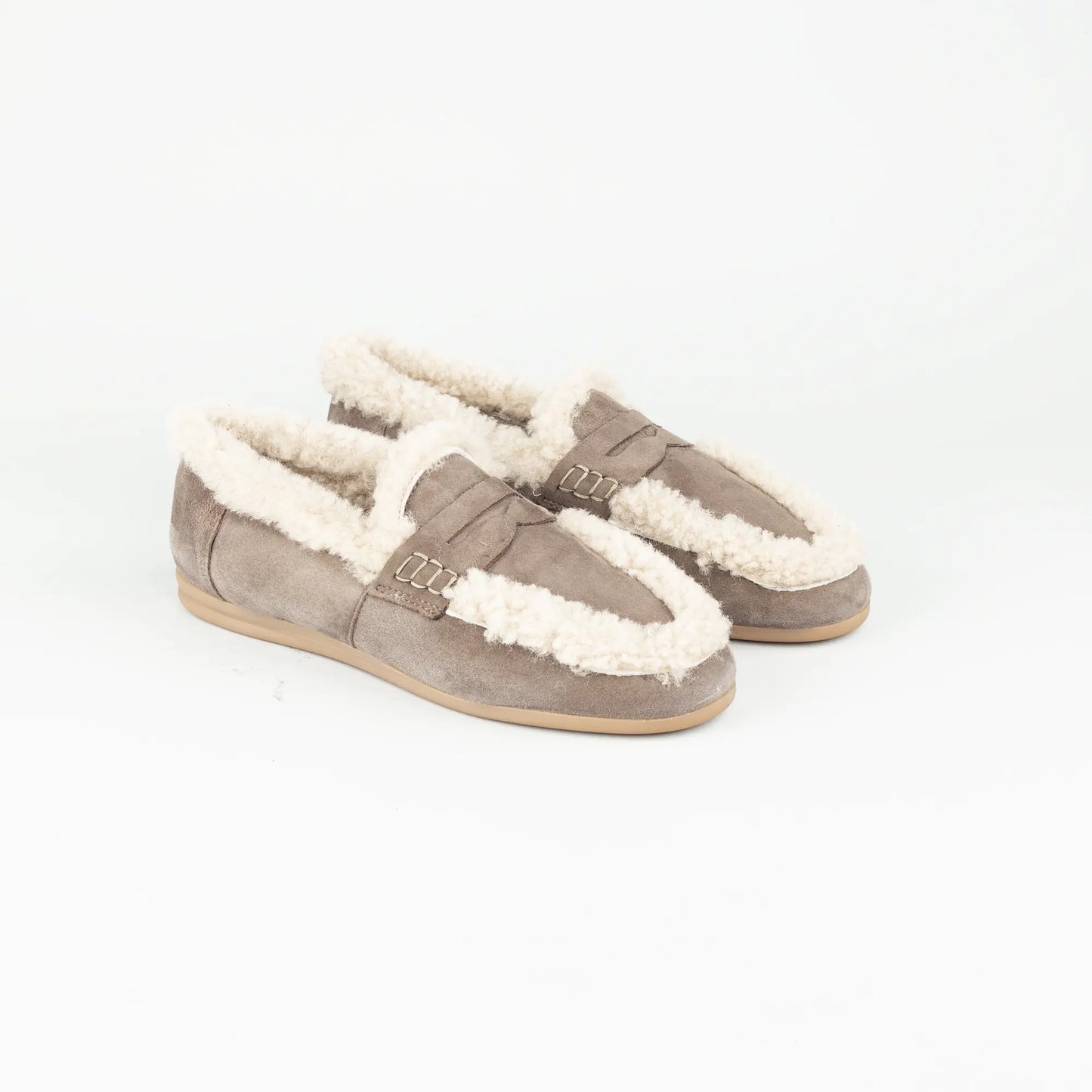 Vitty – Loafer Velourleder Taupe | Echtes Lammfell-Futter | Handmade Italy