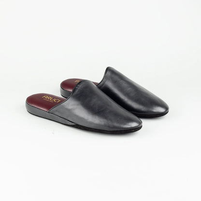 Hausschuh Nappa Schwarz | Bordeaux Nappa-Innenfutter | Ledersohle | Handmade Italy
