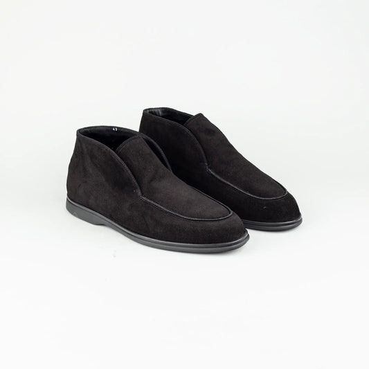 Aruci – Boot Loafer Schwarz Ziegen Wildleder | Echtes Lammfell-Futter | Handmade Italy