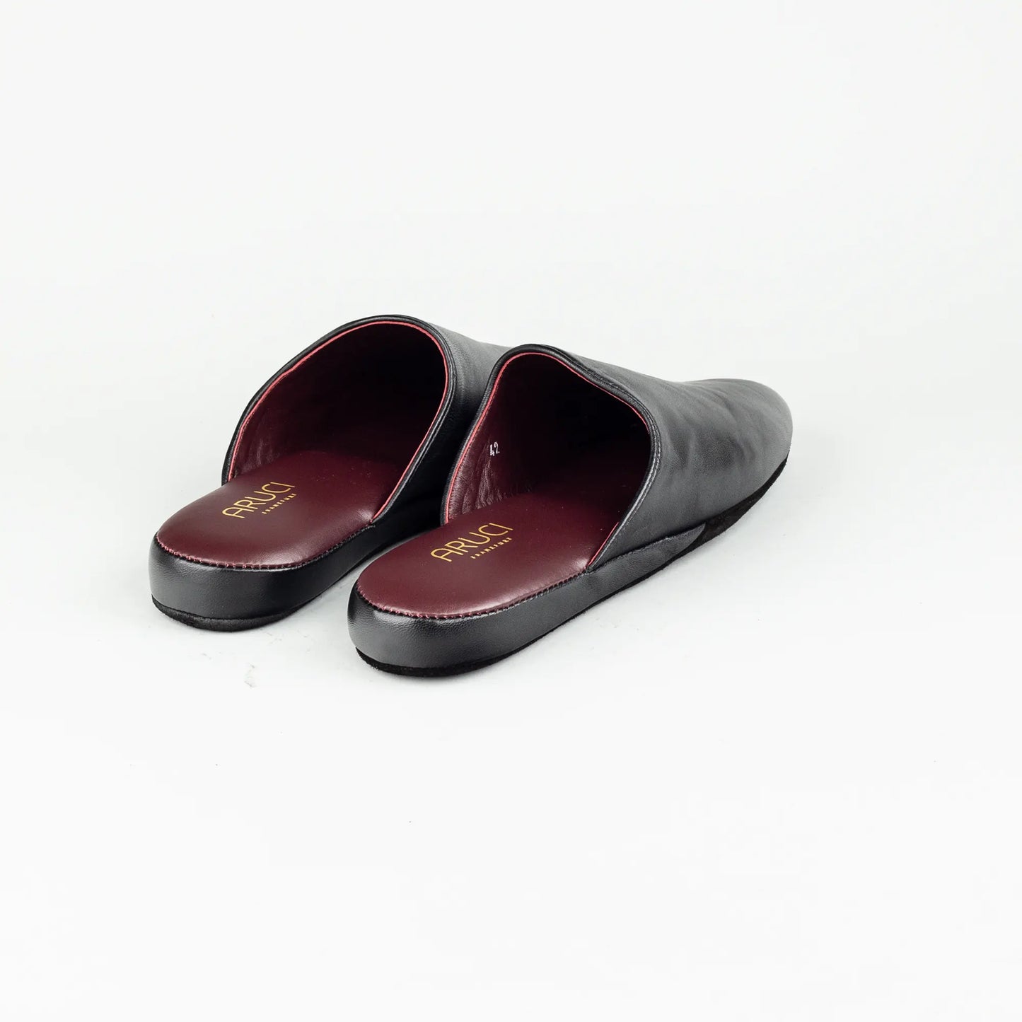 Hausschuh Nappa Schwarz | Bordeaux Nappa-Innenfutter | Ledersohle | Handmade Italy