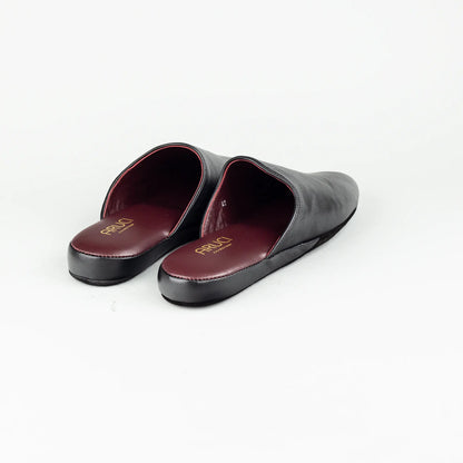 Hausschuh Nappa Schwarz | Bordeaux Nappa-Innenfutter | Ledersohle | Handmade Italy