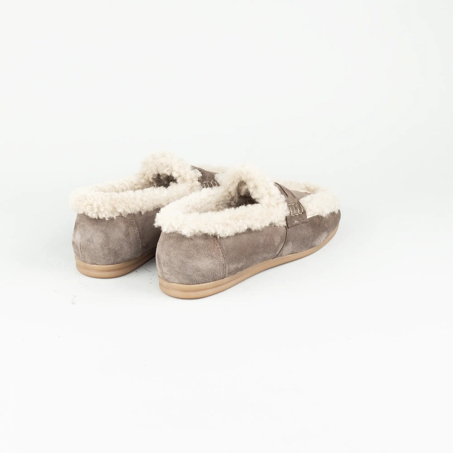 Vitty – Loafer Velourleder Taupe | Echtes Lammfell-Futter | Handmade Italy