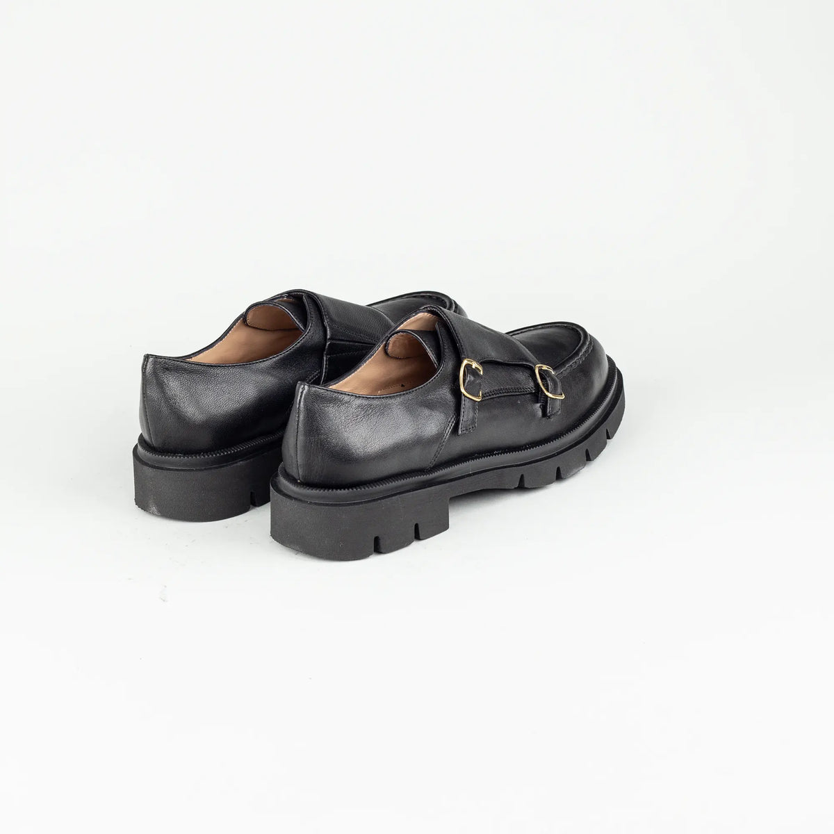 Aruci – Loafer Monk Kalbsleder Schwarz | Modische Form | Flexible Gummisohle | Handmade Italy