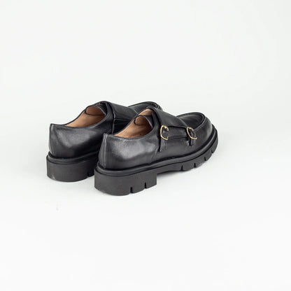 Aruci – Loafer Monk Kalbsleder Schwarz | Modische Form | Flexible Gummisohle | Handmade Italy