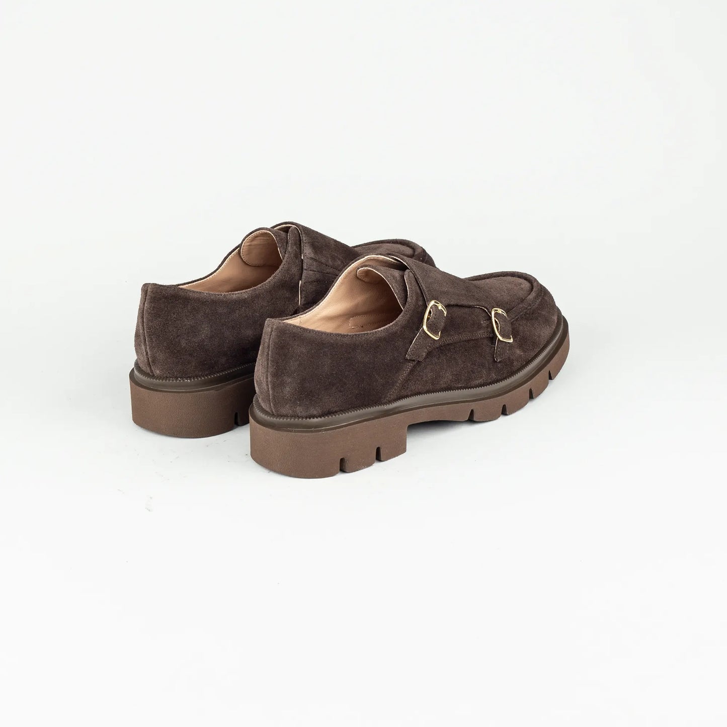 Aruci – Loafer Monk Velourleder Braun | Modische Form | Flexible Gummisohle | Handmade Italy