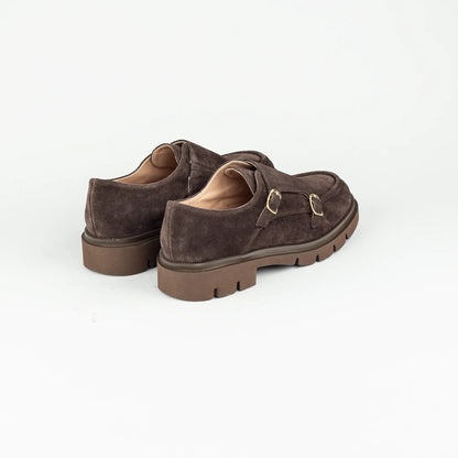 Aruci – Loafer Monk Velourleder Braun | Modische Form | Flexible Gummisohle | Handmade Italy