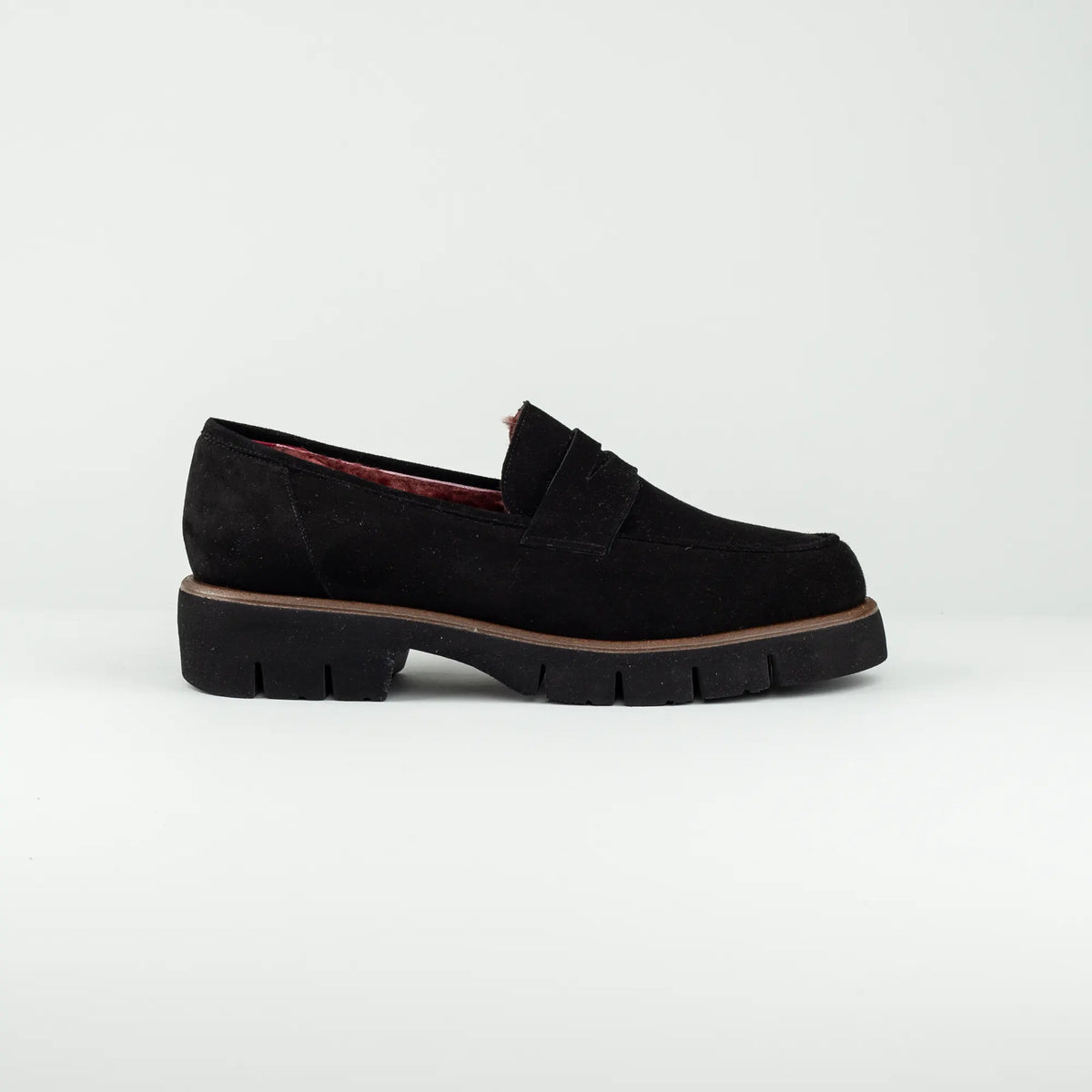Aruci | Loafer Velourleder Schwarz – Echtes Lammfell-Futter Bordeaux | Handmade in Italy