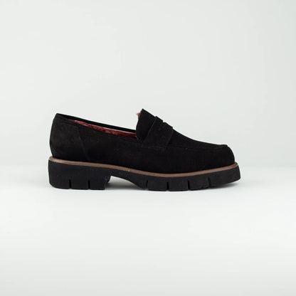 Aruci | Loafer Velourleder Schwarz – Echtes Lammfell-Futter Bordeaux | Handmade in Italy