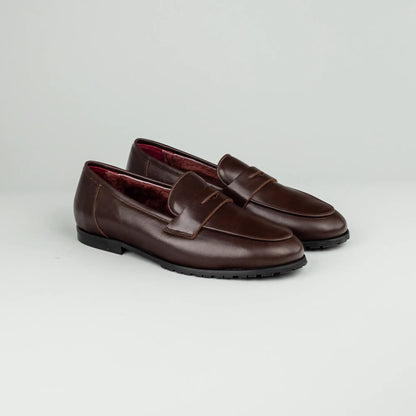 Aruci | Loafer Weiches Kalbsleder – Echtes Lammfell-Futter Bordeaux, Gummisohle | Handmade in Italy