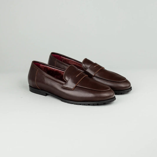Aruci | Loafer Weiches Kalbsleder – Echtes Lammfell-Futter Bordeaux, Gummisohle | Handmade in Italy