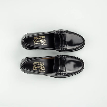 Castellano | Penny Loafer Damen Schwarz – Handgenähtes Vorderblatt | Handmade in Spain