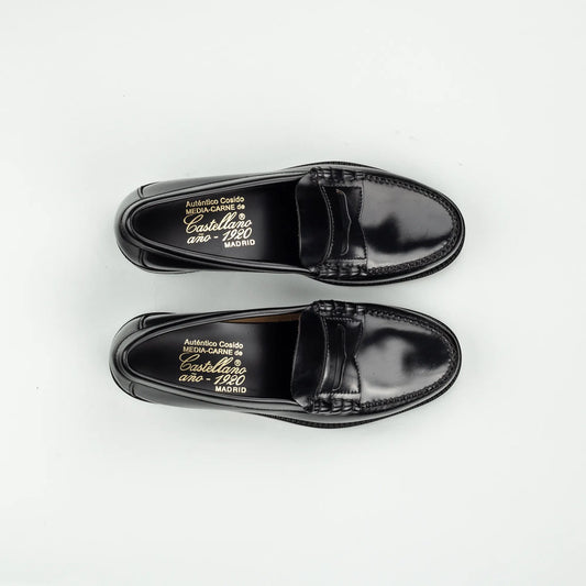 Castellano | Penny Loafer Damen Schwarz – Handgenähtes Vorderblatt | Handmade in Spain