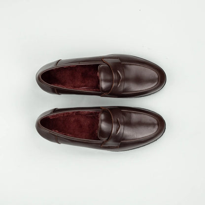Aruci | Loafer Weiches Kalbsleder – Echtes Lammfell-Futter Bordeaux, Gummisohle | Handmade in Italy
