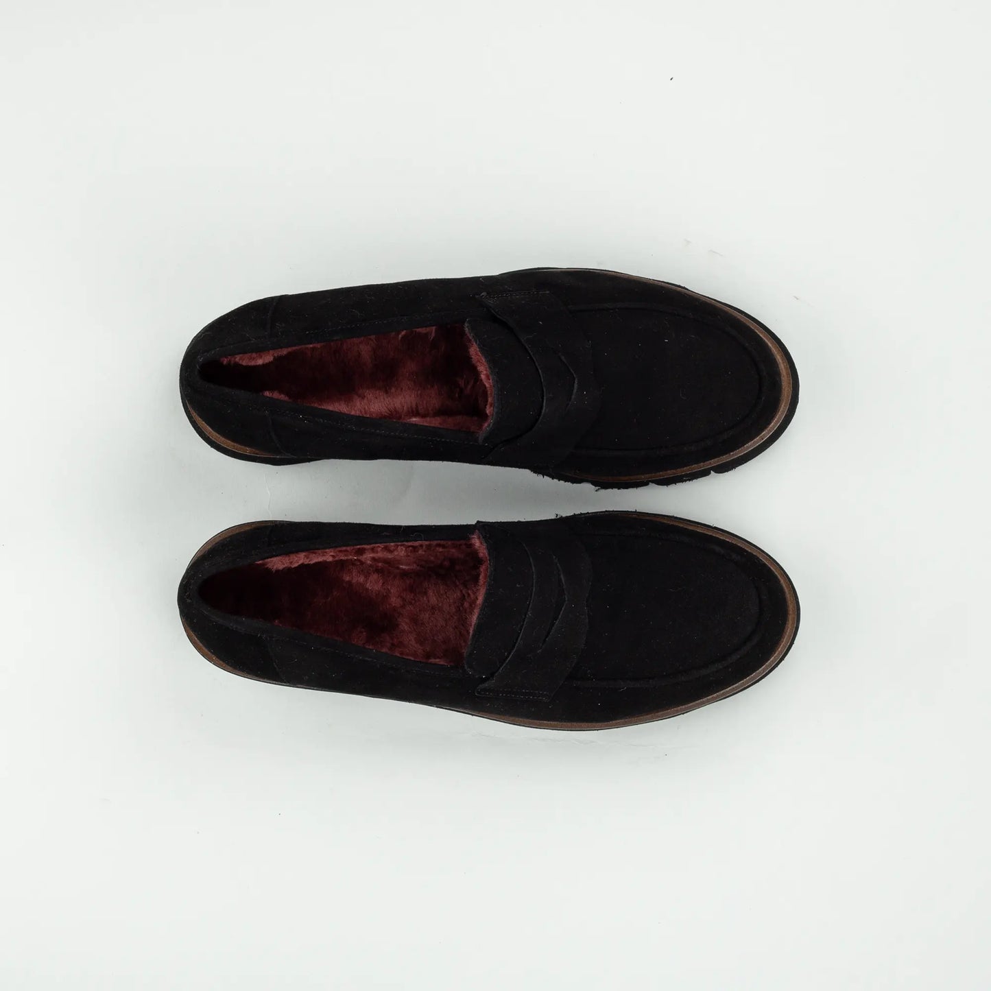 Aruci | Loafer Velourleder Schwarz – Echtes Lammfell-Futter Bordeaux | Handmade in Italy