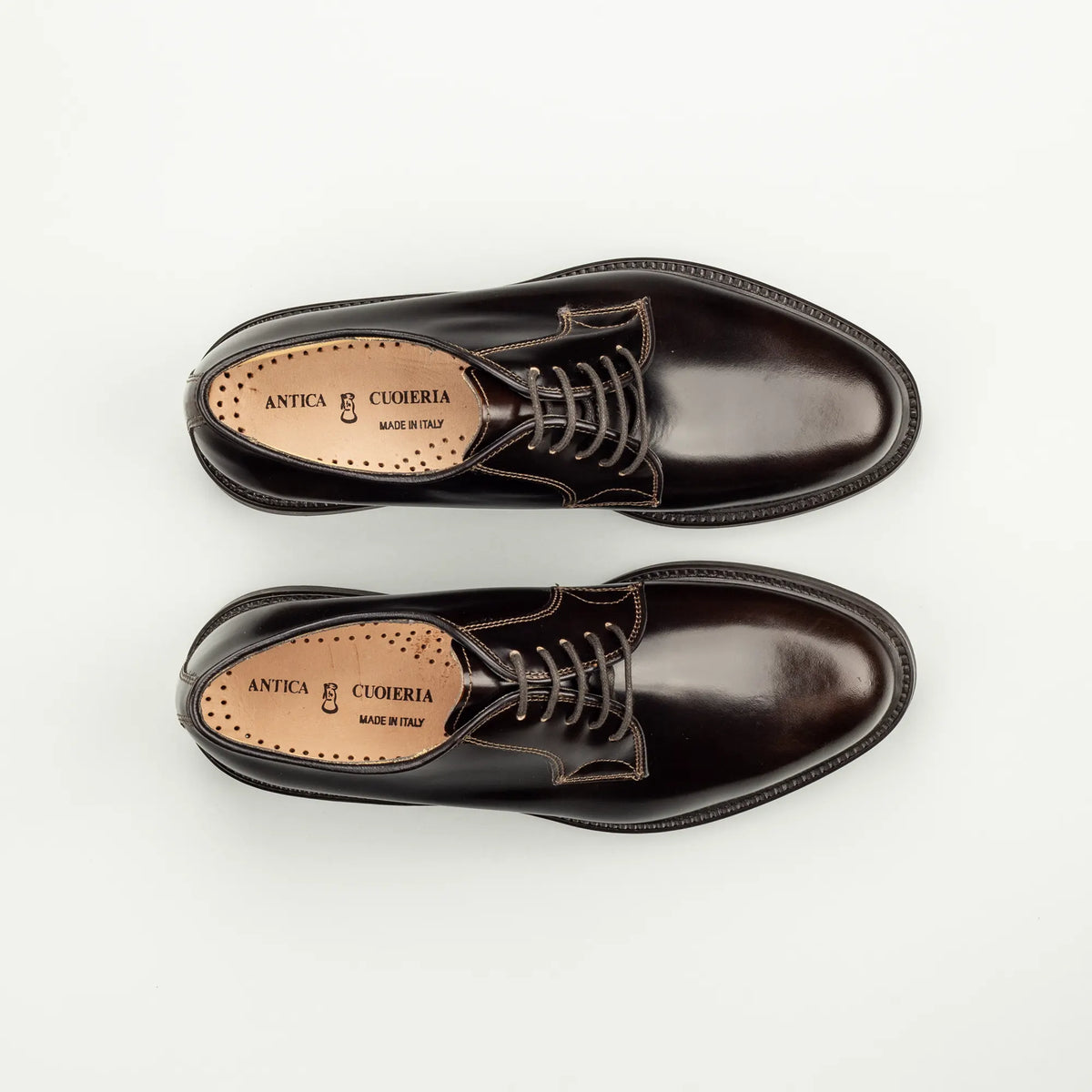 Antica Cuoieria – Derby Plain Blake, dunkelbraun hochpoliert
