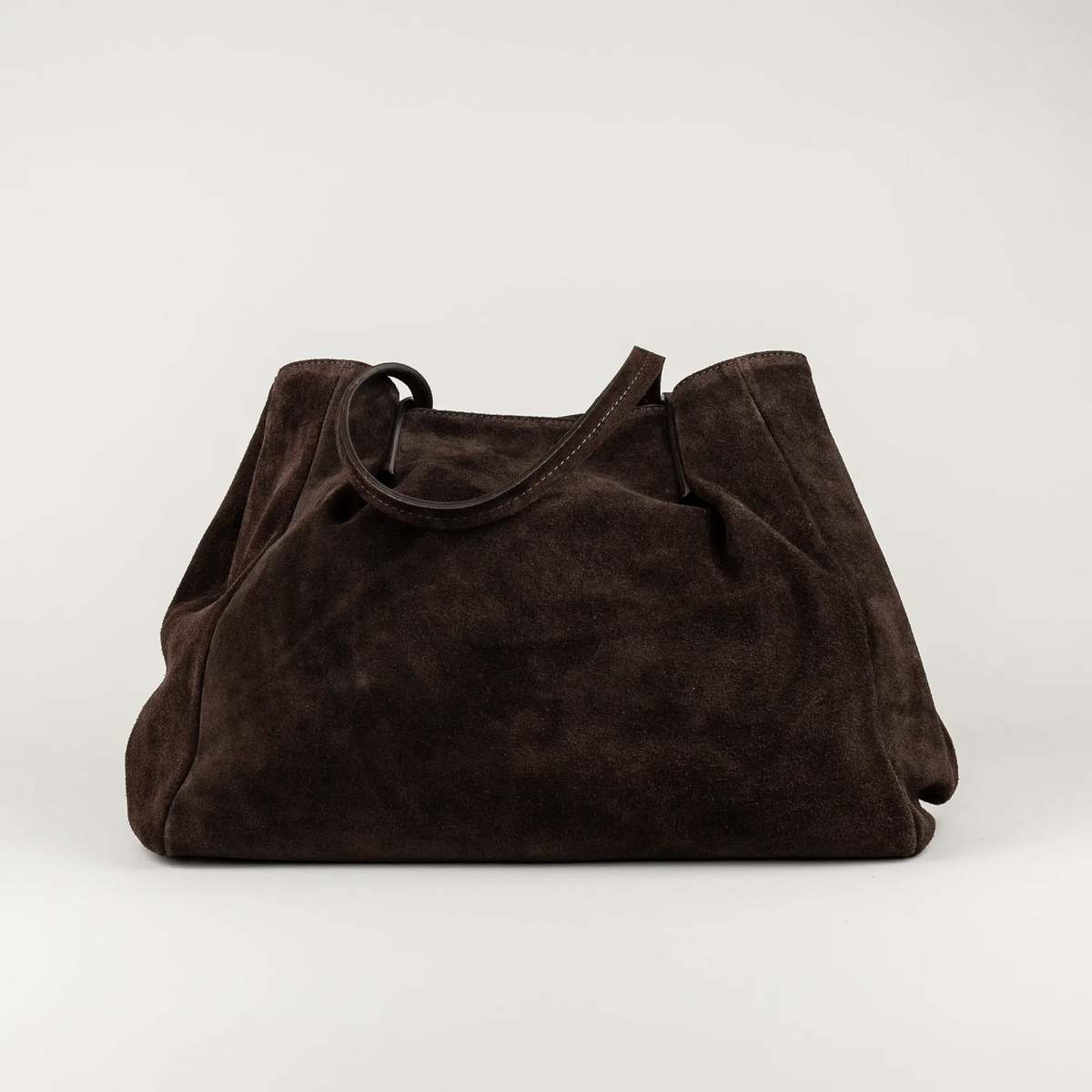 Aruci – Shopper aus dunkelbraunem Wildleder mit rotem Futter