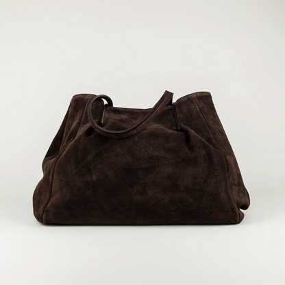 Aruci – Shopper aus dunkelbraunem Wildleder mit rotem Futter