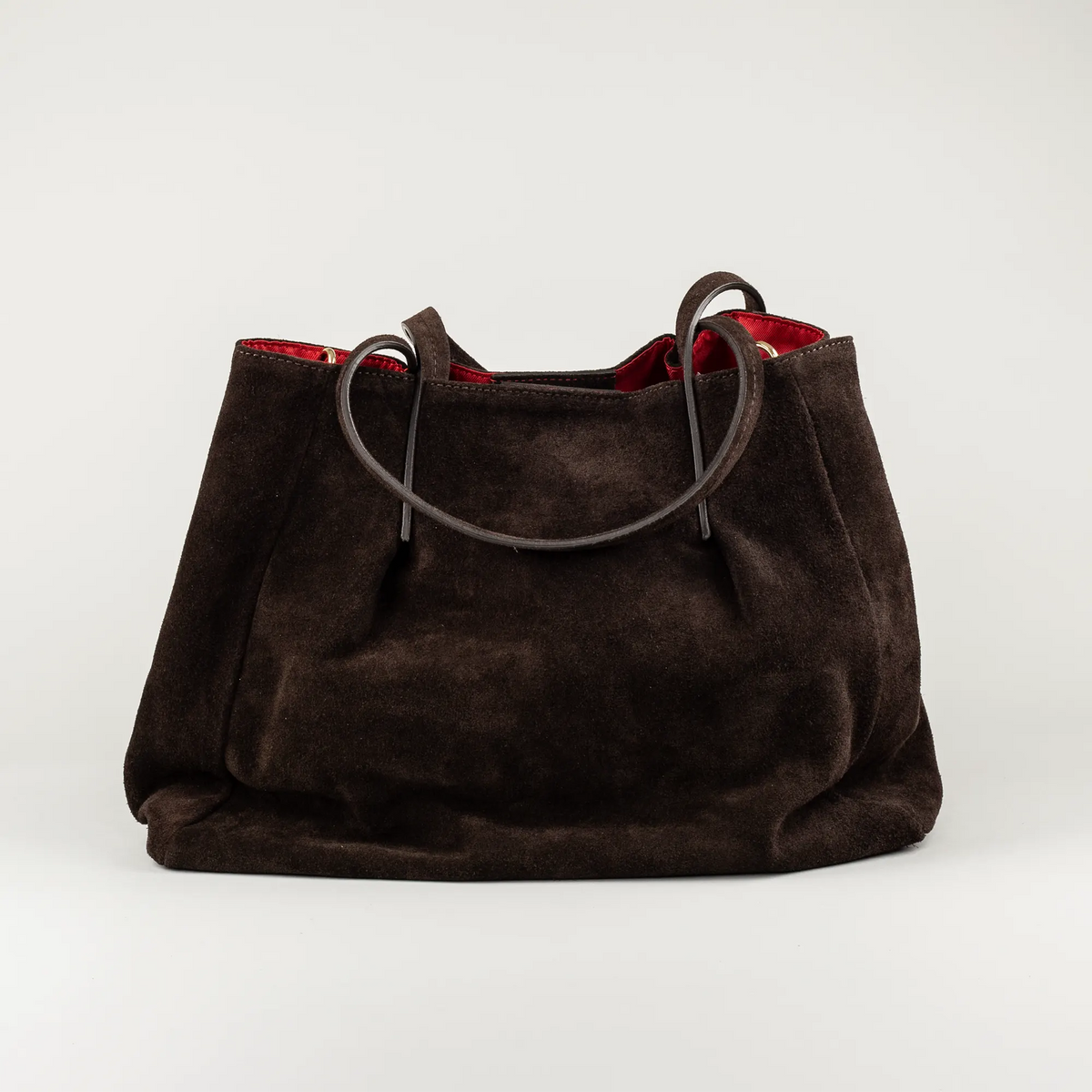 Aruci – Shopper aus dunkelbraunem Wildleder mit rotem Futter