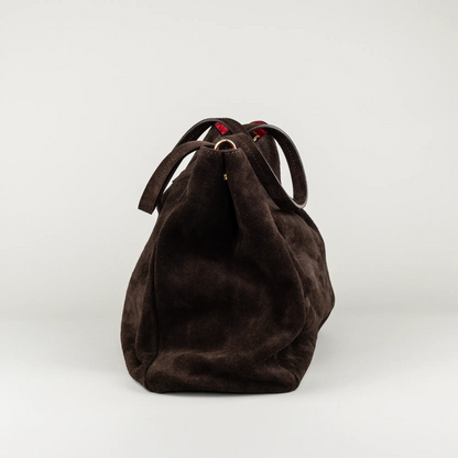 Aruci – Shopper aus dunkelbraunem Wildleder mit rotem Futter