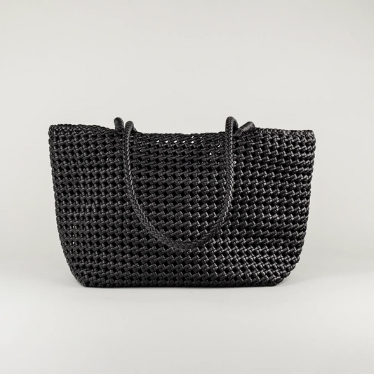 Aruci – Schwarze Shopper-Tasche aus geflochtenem Leder