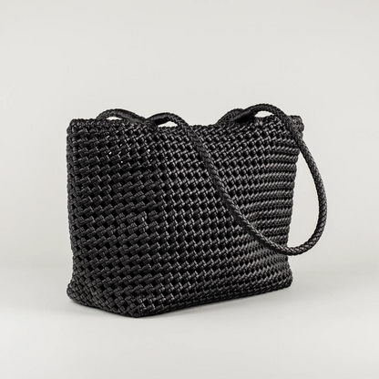 Aruci – Schwarze Shopper-Tasche aus geflochtenem Leder