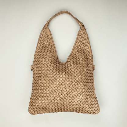 Aruci – Hellbraune Schultertasche aus geflochtenem Leder