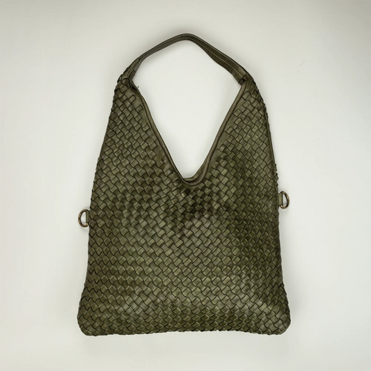 Aruci – Olivgrüne Schultertasche aus geflochtenem Leder