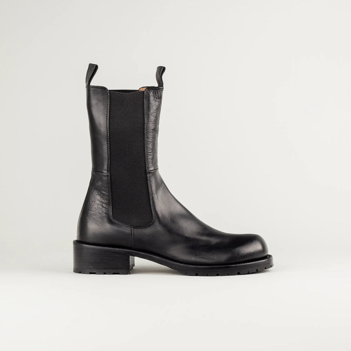 Elia Maurizi Hoher Chelsea-Boot aus schwarzem Kalbsleder | Handmade in Italy