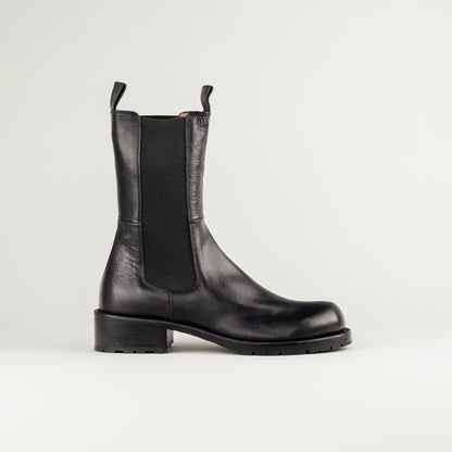 Elia Maurizi Hoher Chelsea-Boot aus schwarzem Kalbsleder | Handmade in Italy