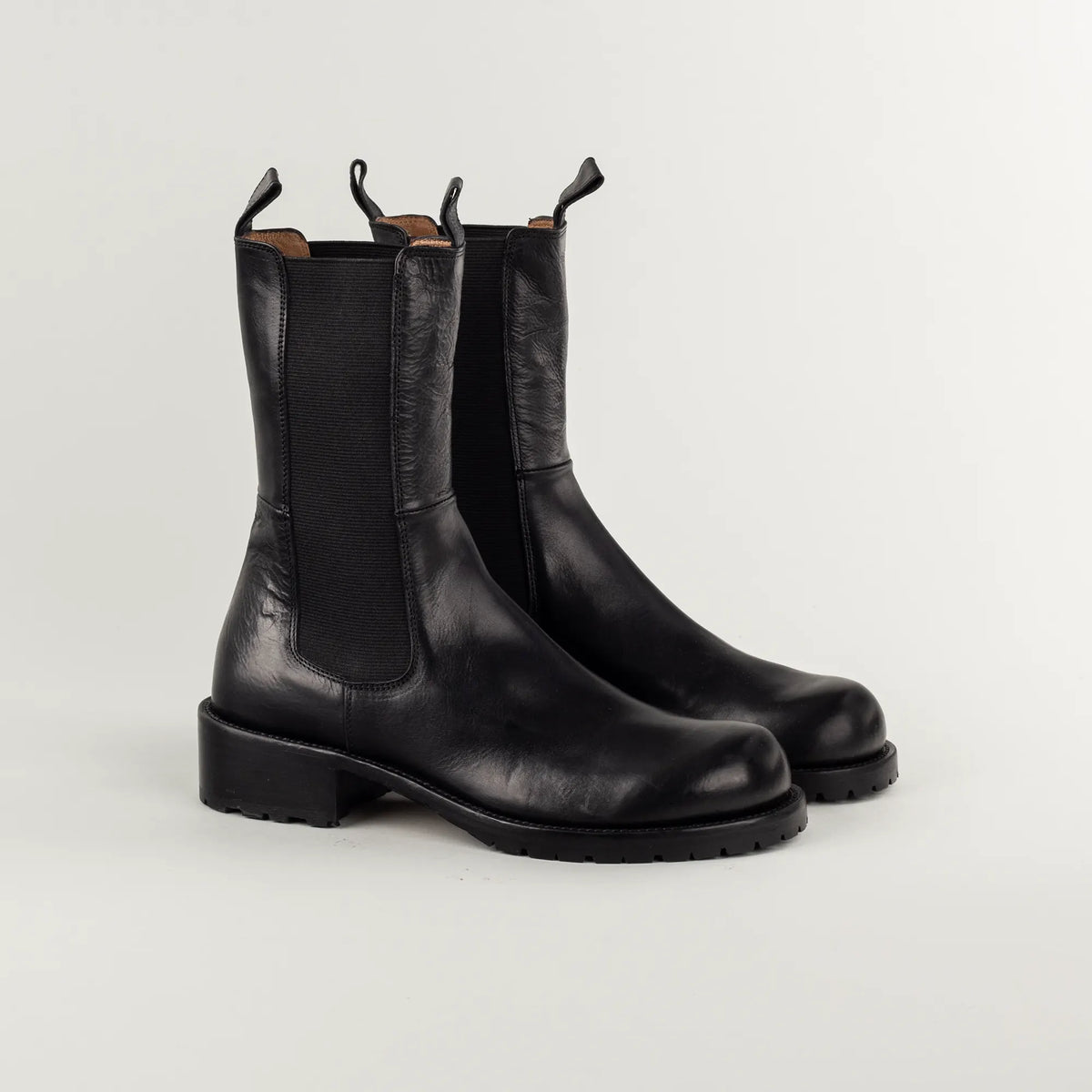 Elia Maurizi Hoher Chelsea-Boot aus schwarzem Kalbsleder | Handmade in Italy