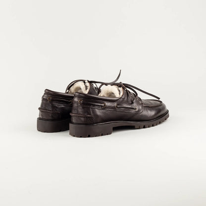 Maurizi Herren-Bootschuh aus dunkelbraunem Kalbsleder mit Lammfell