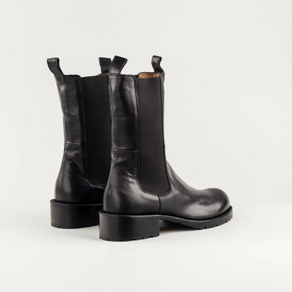 Elia Maurizi Hoher Chelsea-Boot aus schwarzem Kalbsleder | Handmade in Italy