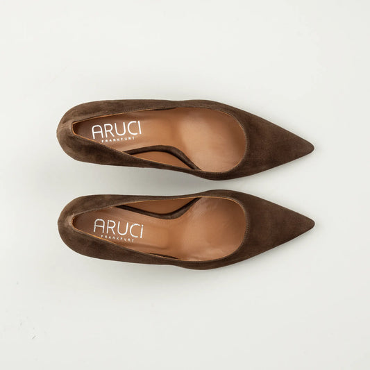 Aruci Pumps aus dunkelbraunem Wildleder | 5 cm Absatz | Handmade in Italy