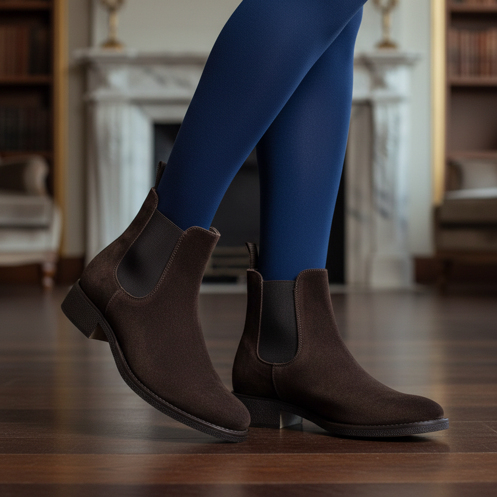 Antica Chelsea Boots mit blauen Strumpfhosen