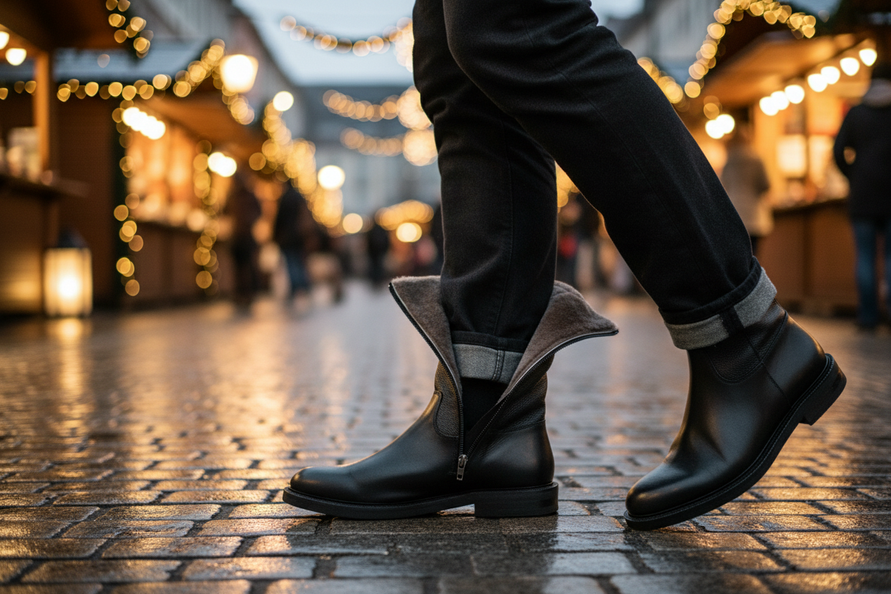 Aruci Herrenstiefel mit geöffnetem Reißverschluss