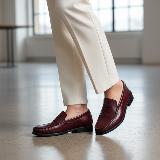 Aruci Loafer Bordeaux mit hellen Hosen