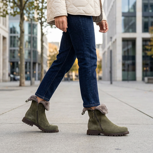 Grüne Lammfell-Boots im sportlich-edlen City-Look