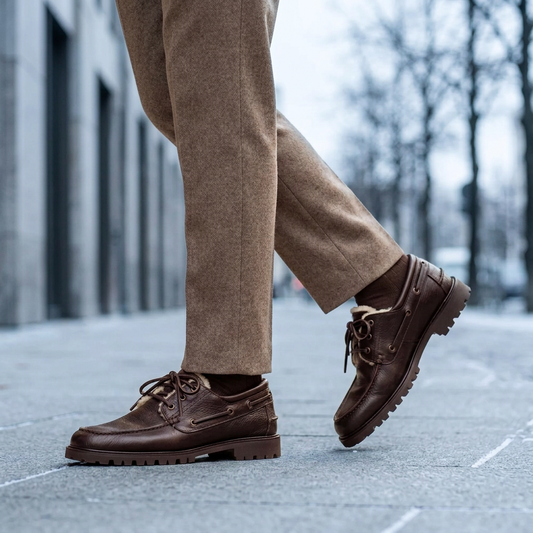 Maurizi Bootschuhe in kühler Winteratmosphäre, Format 1:1