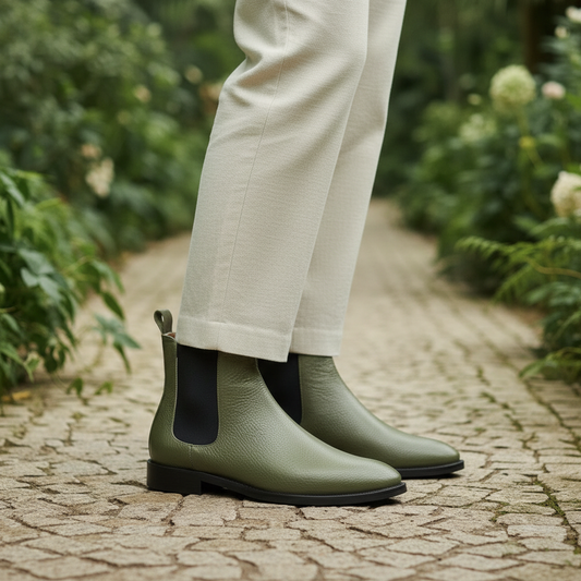 Voltan Chelsea Boot Grün Nahaufnahme Seitlich